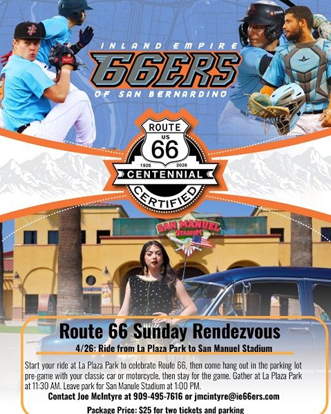 Route 66 Sunday Rendezvous flyer April 2026